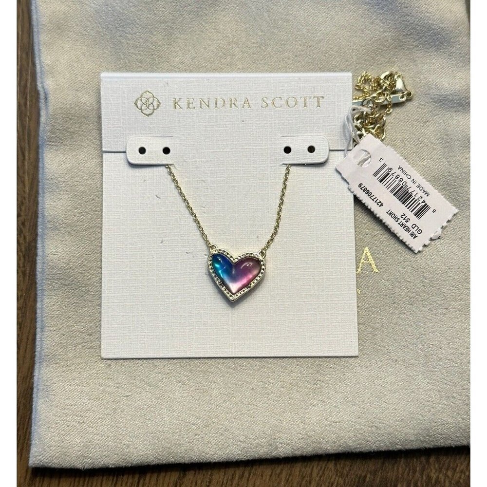 NWT Kendra Scott Ari Heart Short Necklace Watercolor Illusion Gold Tone NEW‎